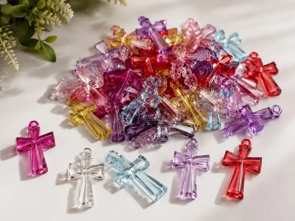 Lot Clear Multicolor Acrylic Cross Pendant Charms Jewelry Making Craft Supplies